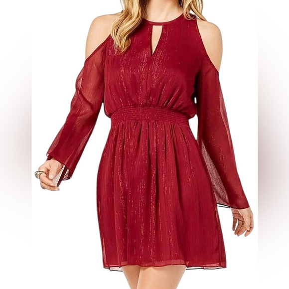 Rachel Zoe Womens Cold-Shoulder Chiffon Dress Size Small Color-Sangria - Picture 1 of 10